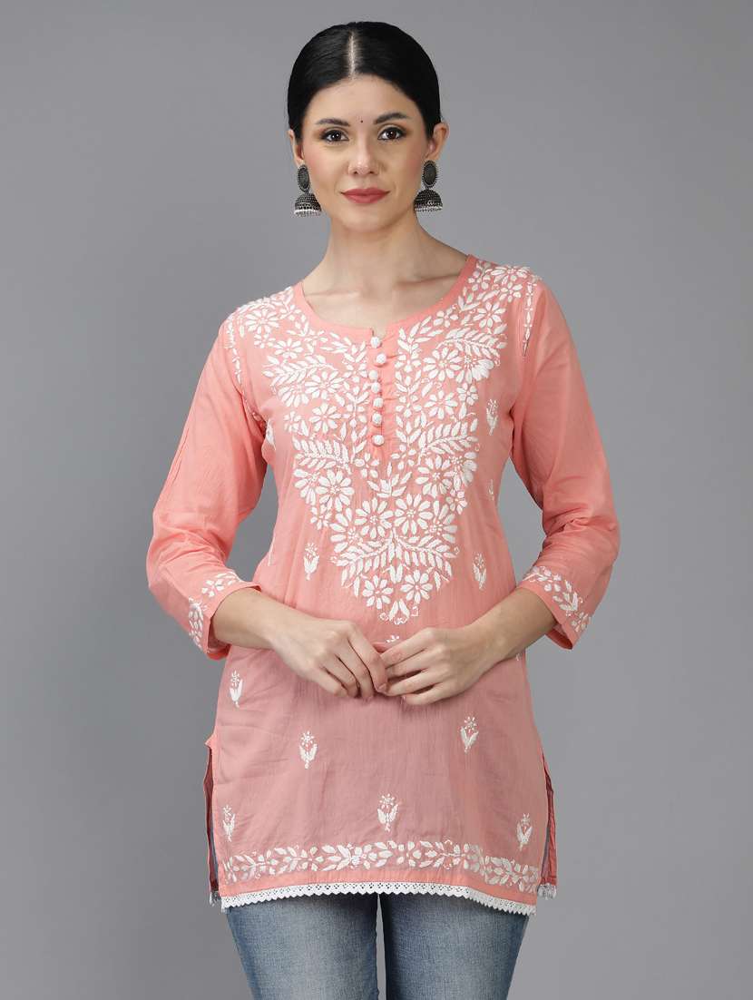 chikankari embroidered short kurti