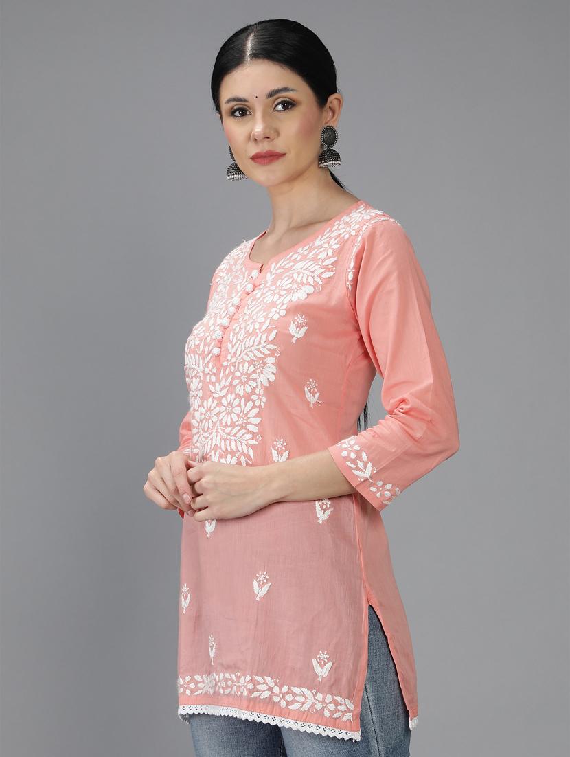 chikankari embroidered short kurti - 18636943 - Standard Image - 1