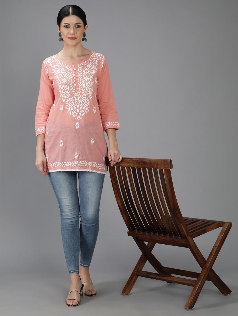 chikankari embroidered short kurti - 18636943 - Standard Image - 4