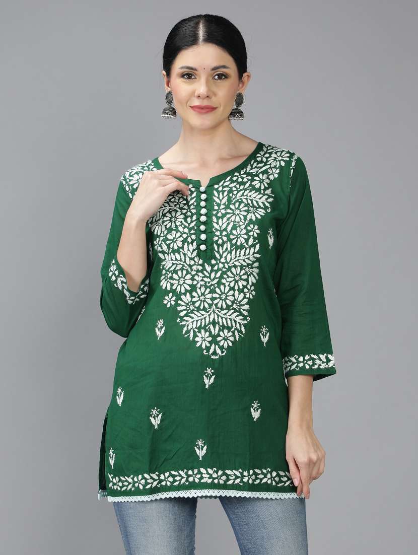 chikankari embroidered short kurti