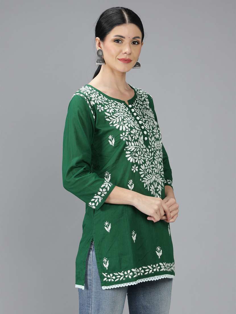 chikankari embroidered short kurti - 18636944 -  Standard Image - 1