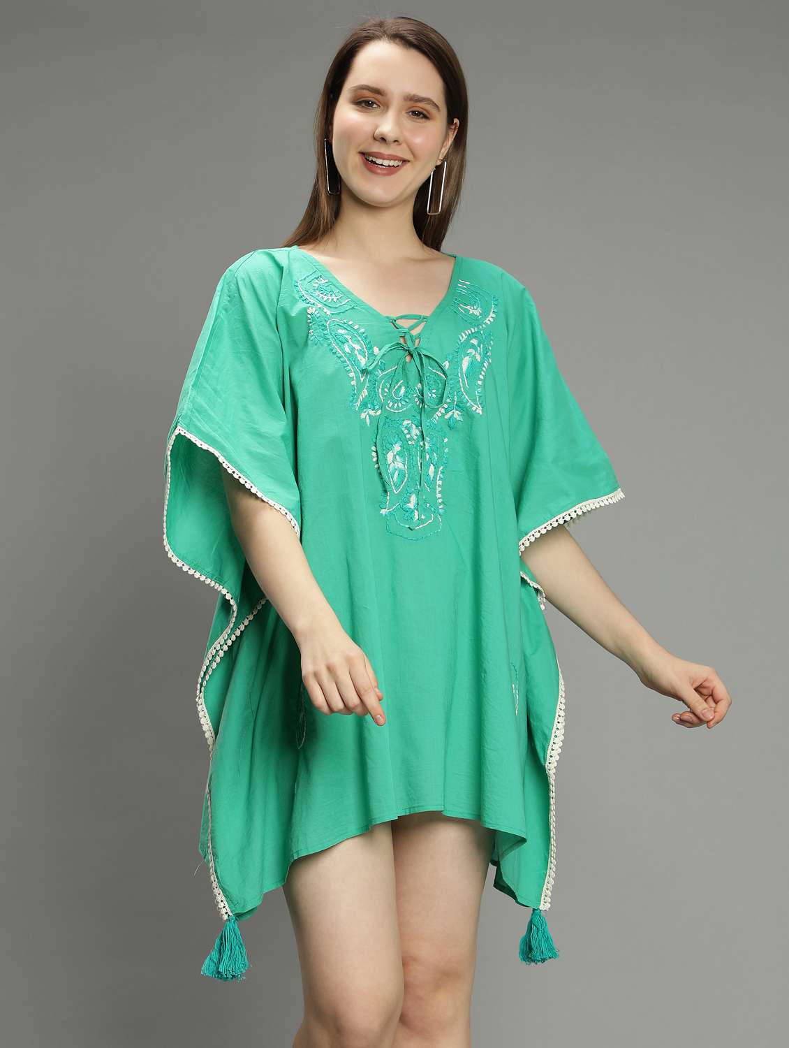 green cotton dresses kaftan - 18637138 - Standard Image - 1