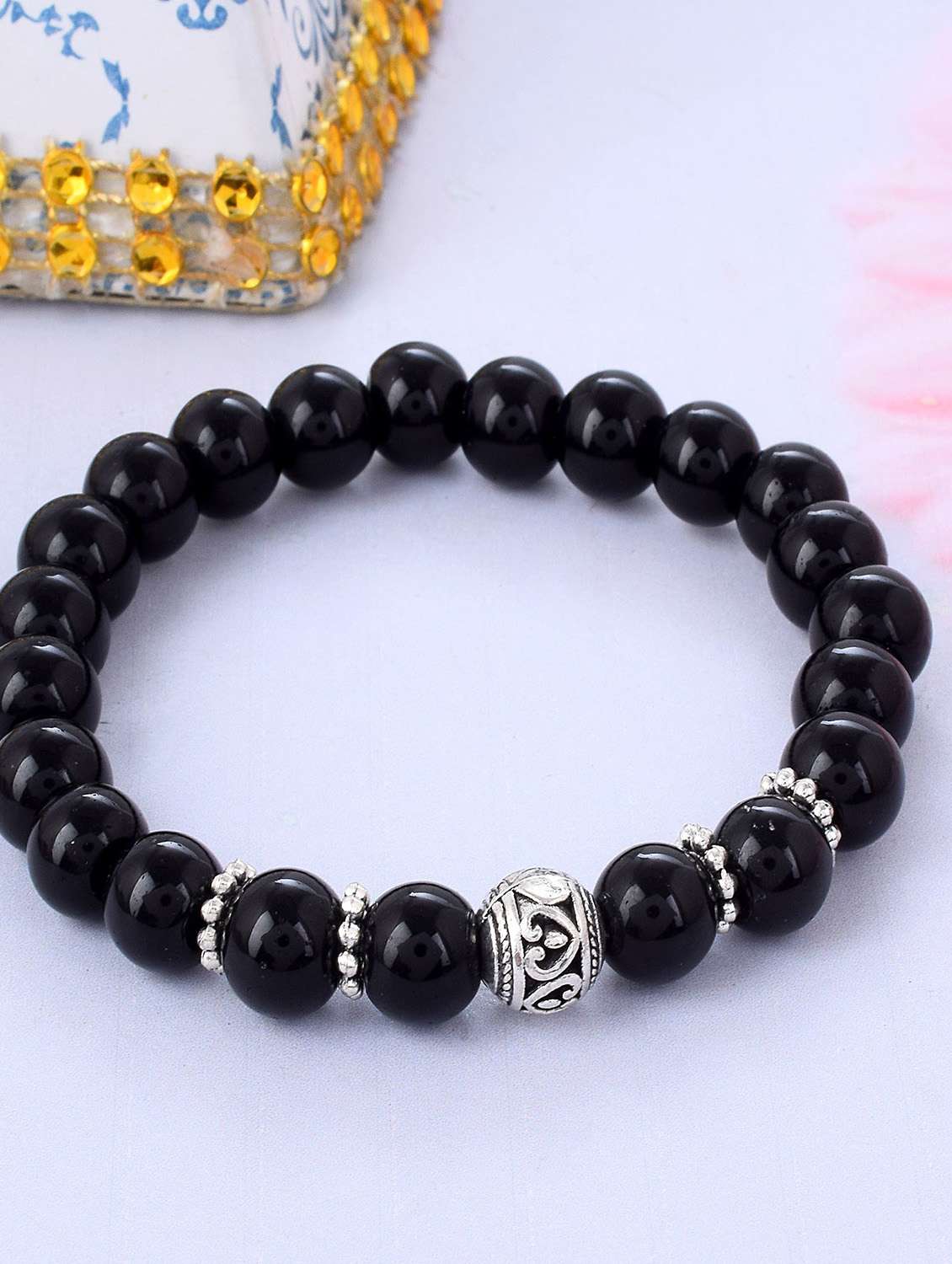 black beaded bracelet
