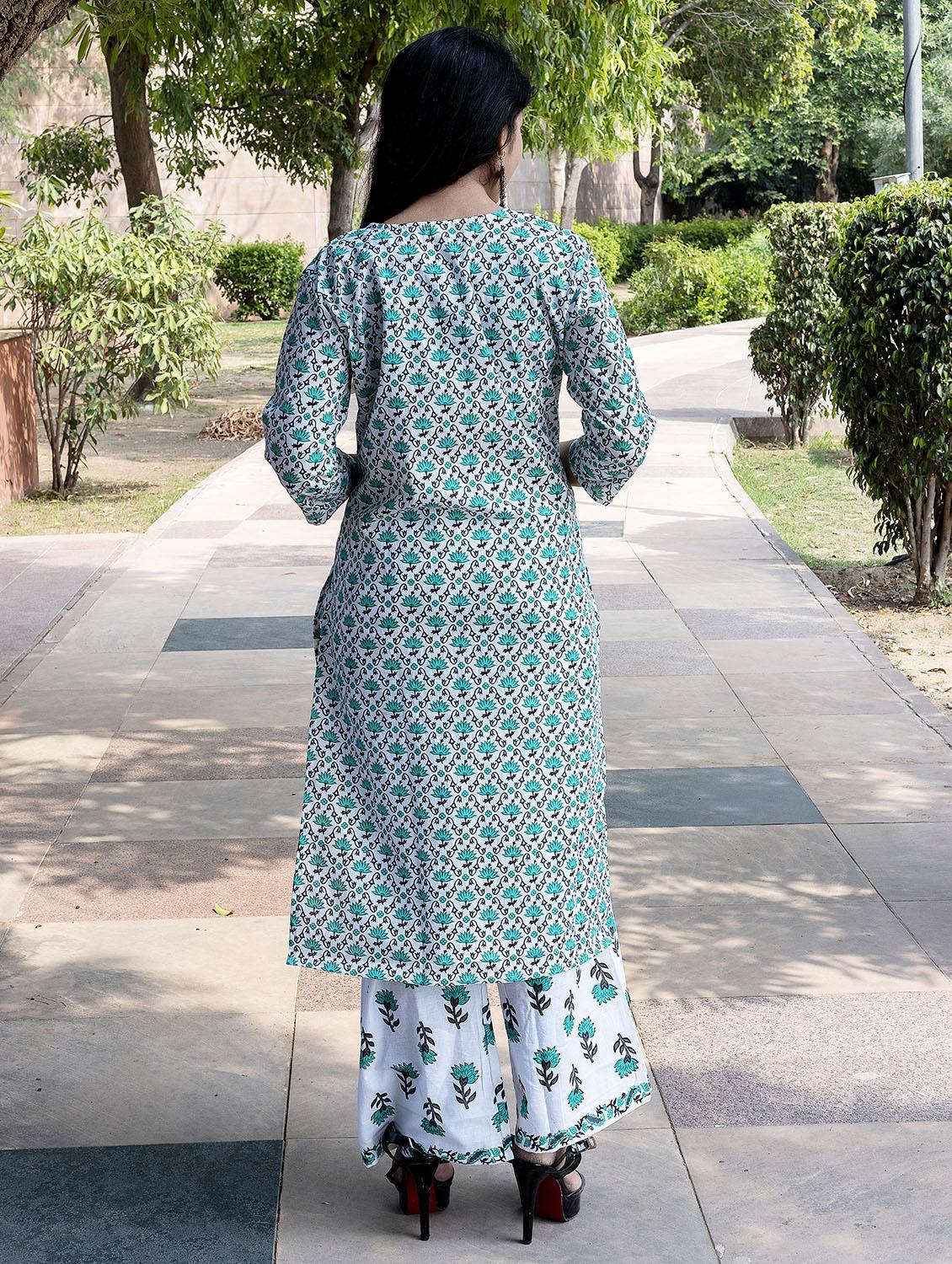 women three quarter sleeve kurta pant with dupatta set - 18640298 - Standard Image - 1