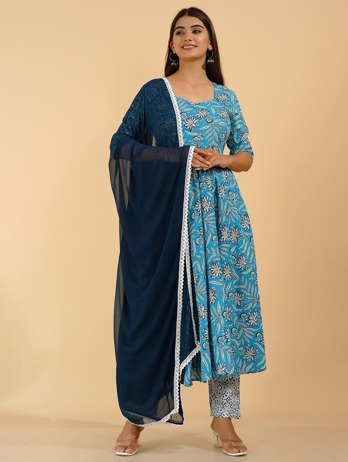 women three quarter sleeve kurta pant with dupatta set - 18640302 -  Standard Image - 1