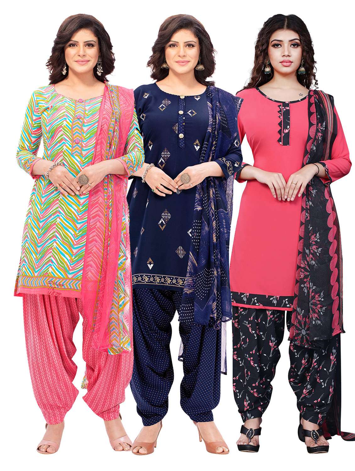 pack of 3 printed unstitched suit combo
