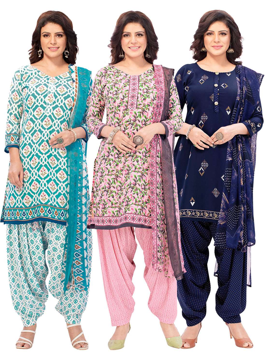 pack of 3 printed unstitched suit combo