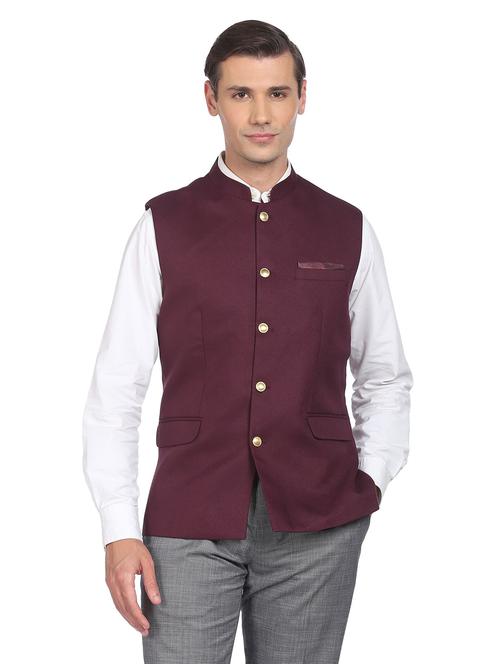 bandhgala solid nehru jacket - 18645188 -  Standard Image - 0