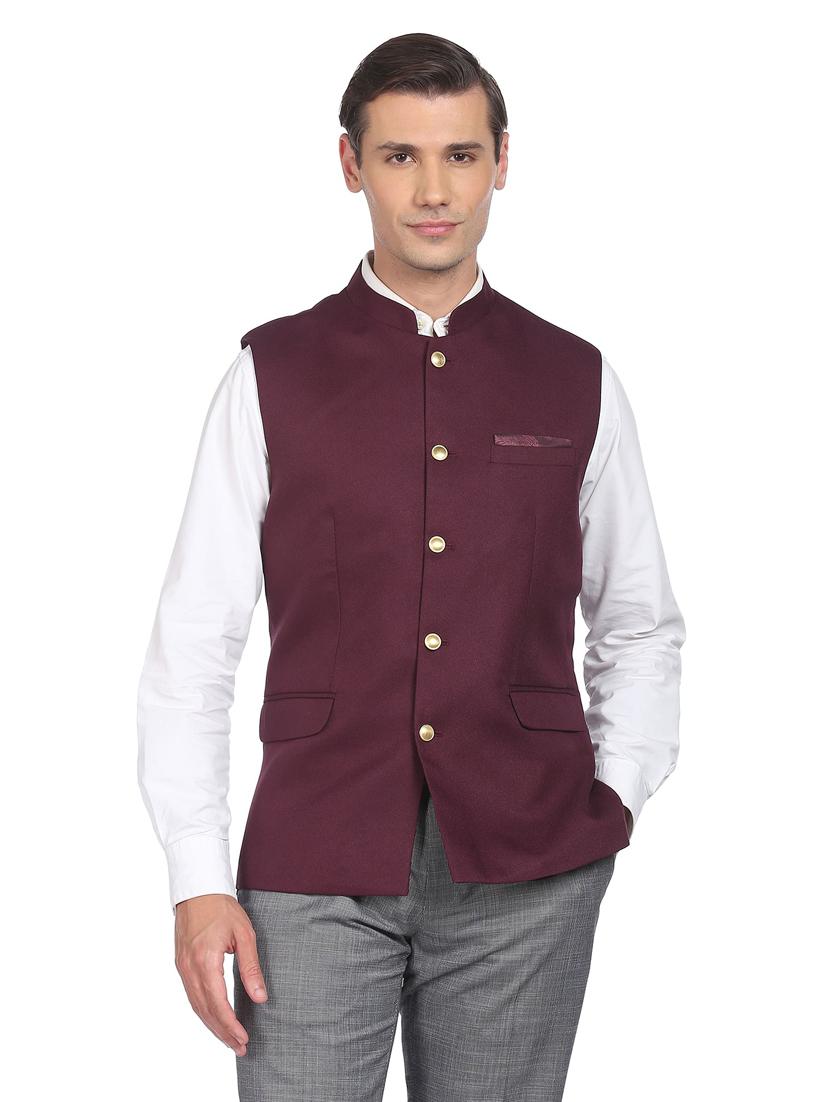 bandhgala solid nehru jacket - 18645188 -  Zoom Image - 0
