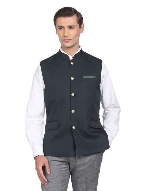 bandhgala solid nehru jacket - 18645189 - Standard Image - 0