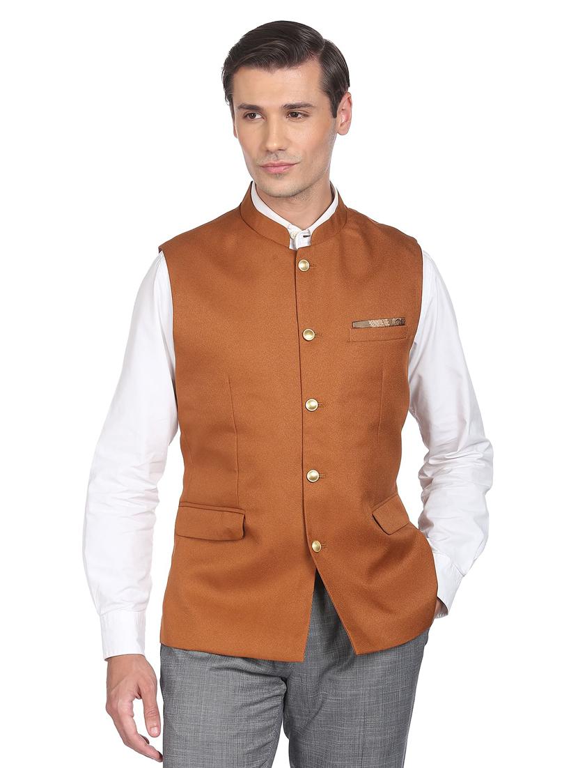 bandhgala solid nehru jacket - 18645190 -  Zoom Image - 0