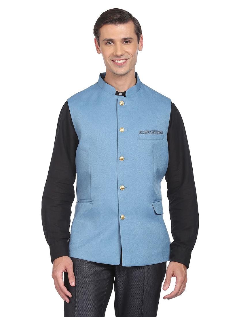 bandhgala solid nehru jacket - 18645192 -  Zoom Image - 0