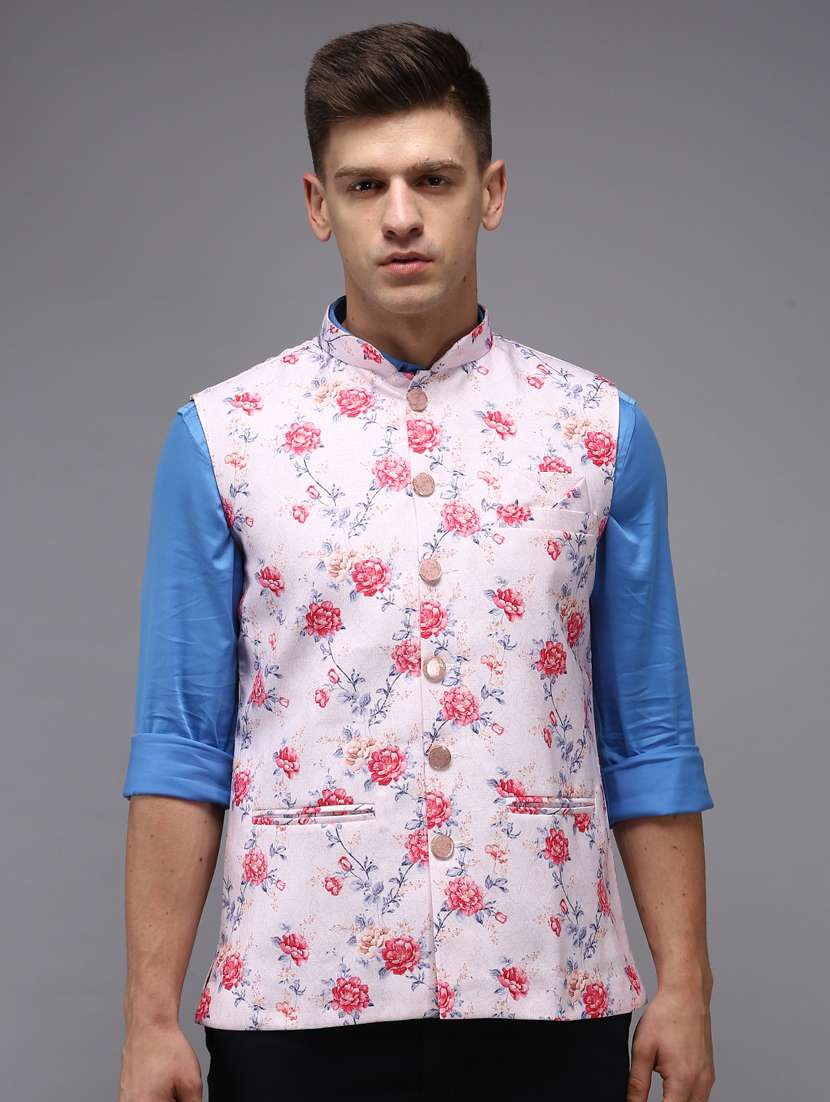 men floral printed nehru jacket