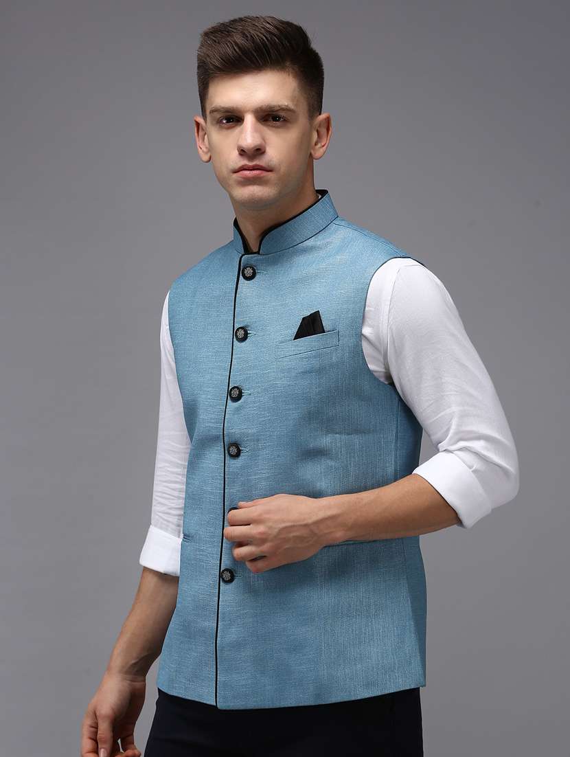 solid bandhgala nehru jacket - 18645449 -  Standard Image - 1