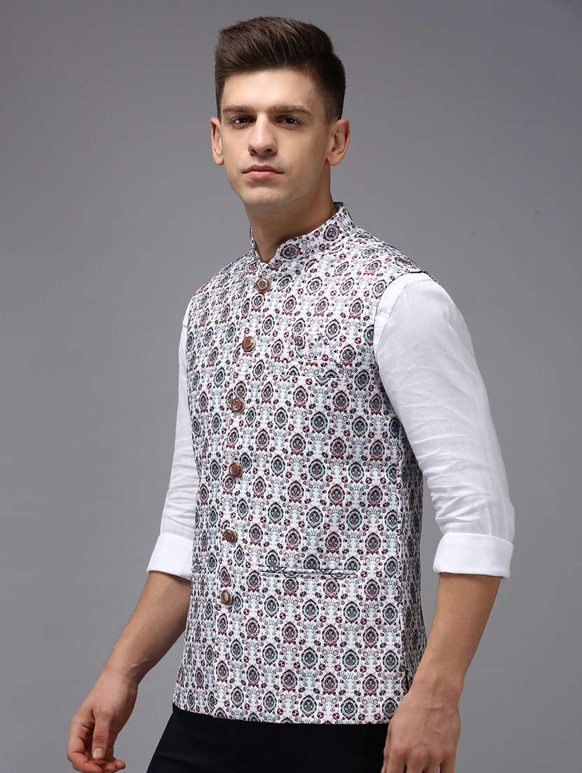 printed bandhgala nehru jacket - 18645450 -  Standard Image - 1