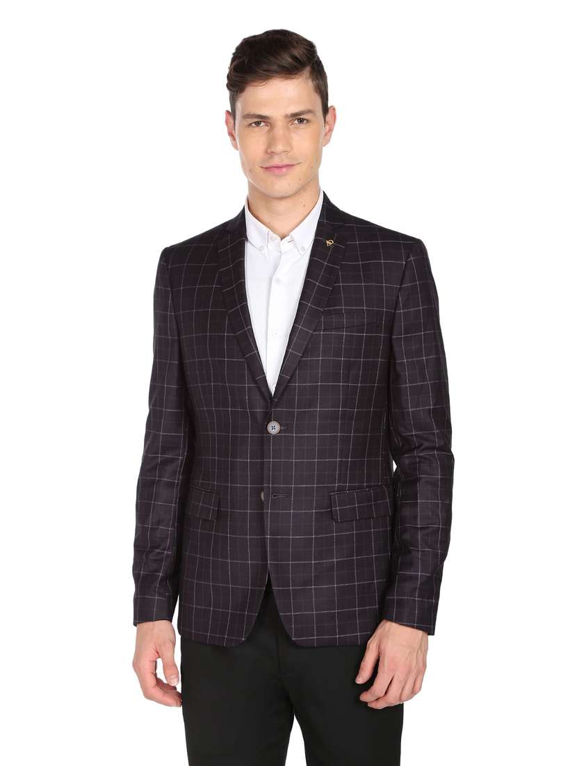 checkered single breasted formal blazer