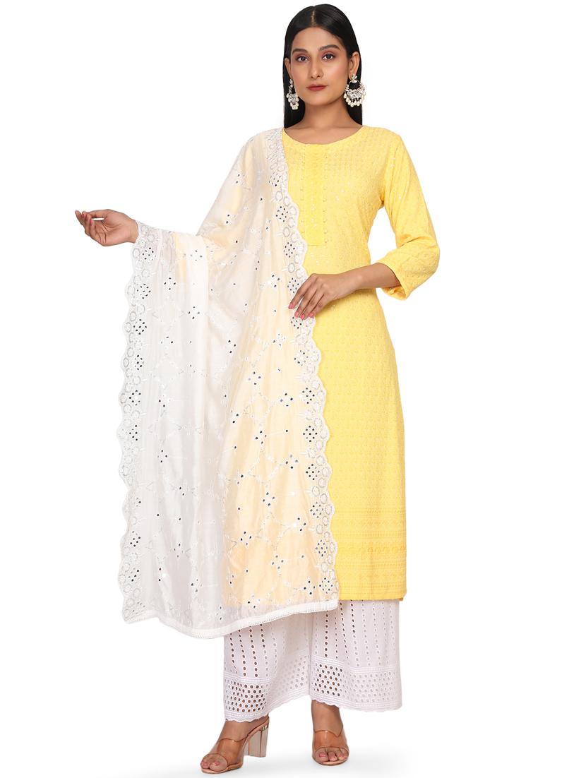 white mirror work dupatta - 18647876 - Zoom Image - 0