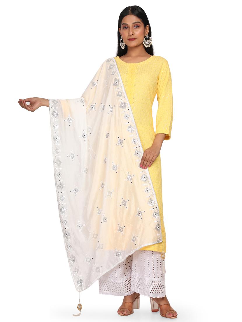 white mirror work dupatta - 18647879 - Zoom Image - 0