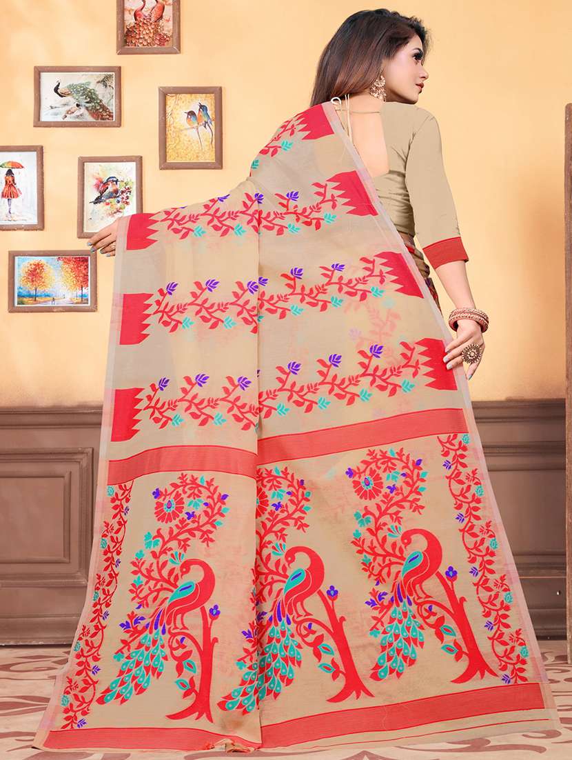jacquard work jamdani saree with blouse - 18649512 - Standard Image - 1
