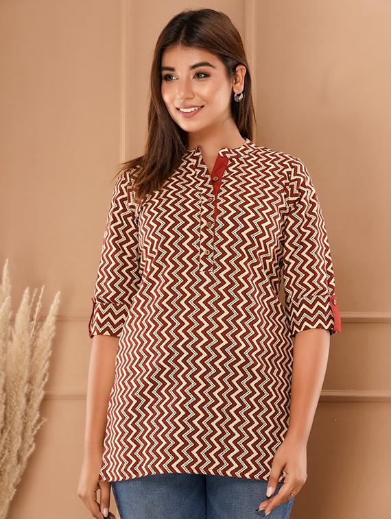brown cotton regular tunic - 18650008 - Zoom Image - 0