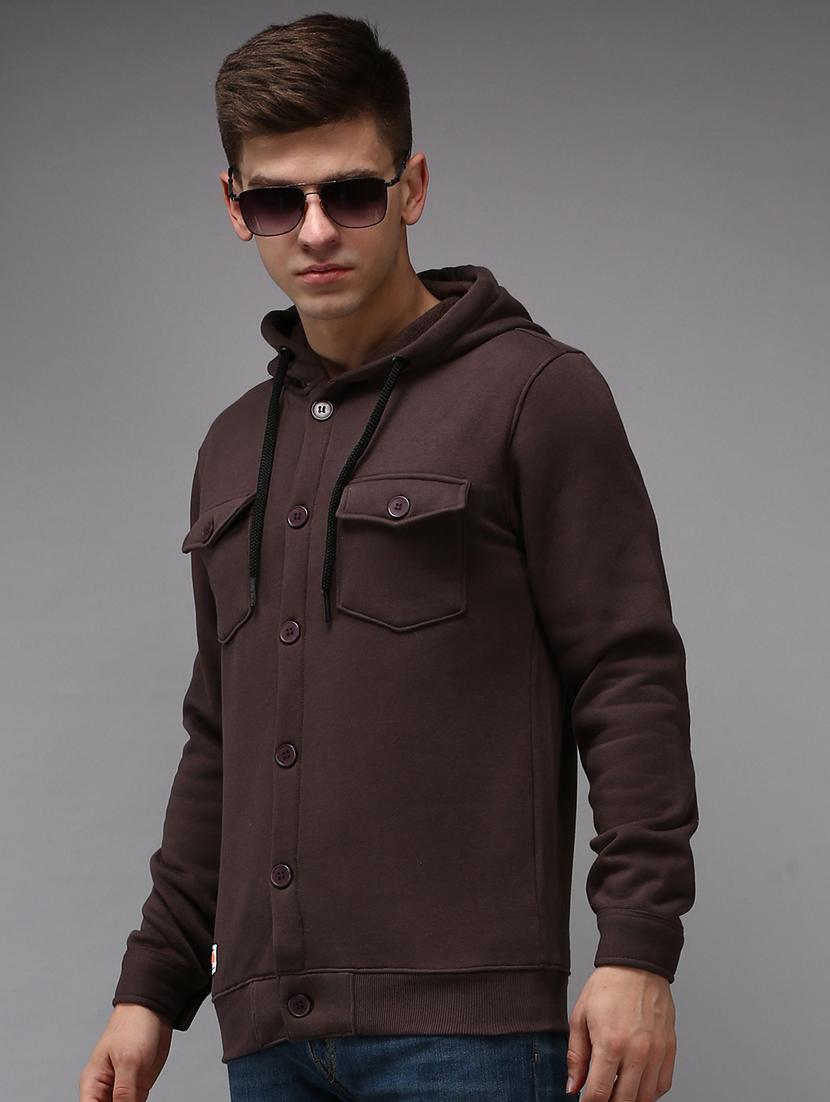 hooded neck solid casual jacket - 18650403 -  Standard Image - 1
