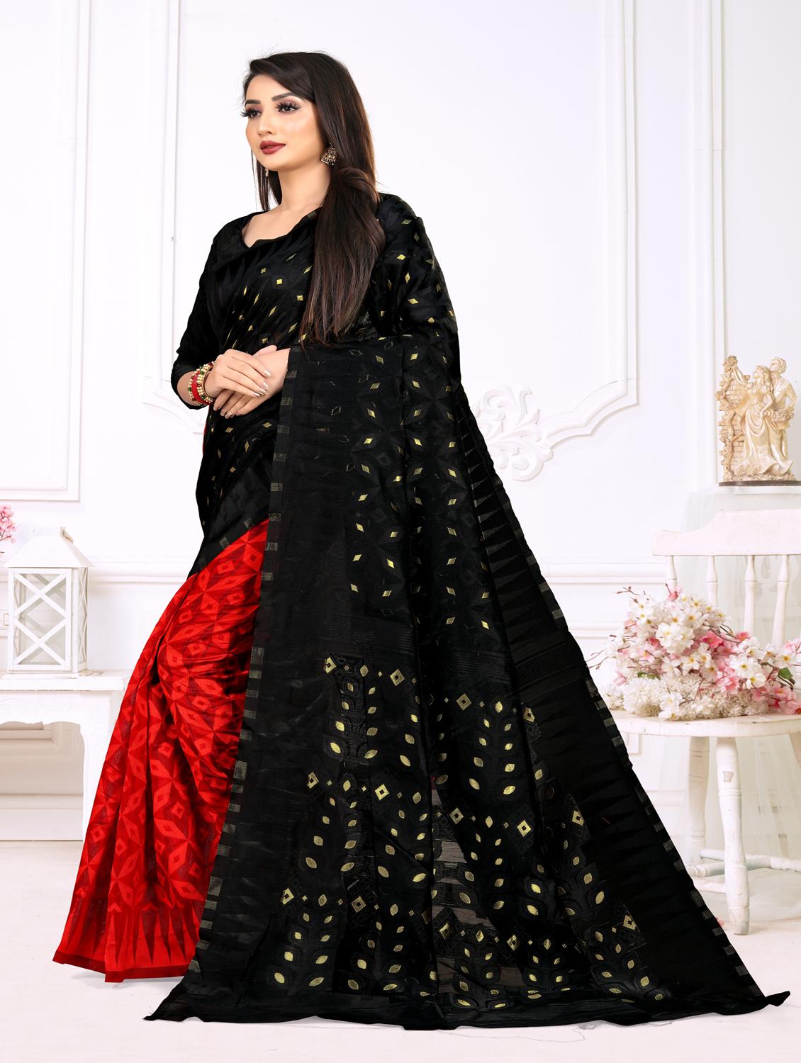 jacquard work jamdani half & half saree - 18650656 -  Standard Image - 1