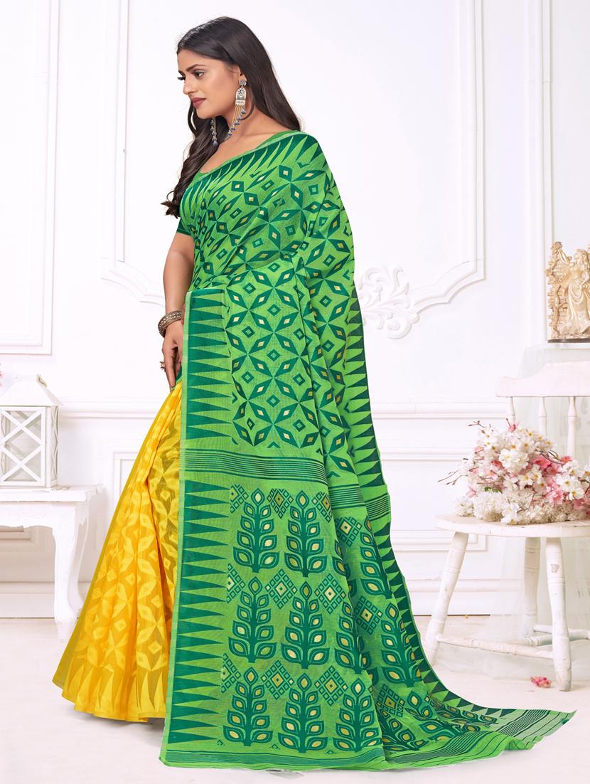 jacquard work jamdani half & half saree with blouse - 18650660 - Standard Image - 1