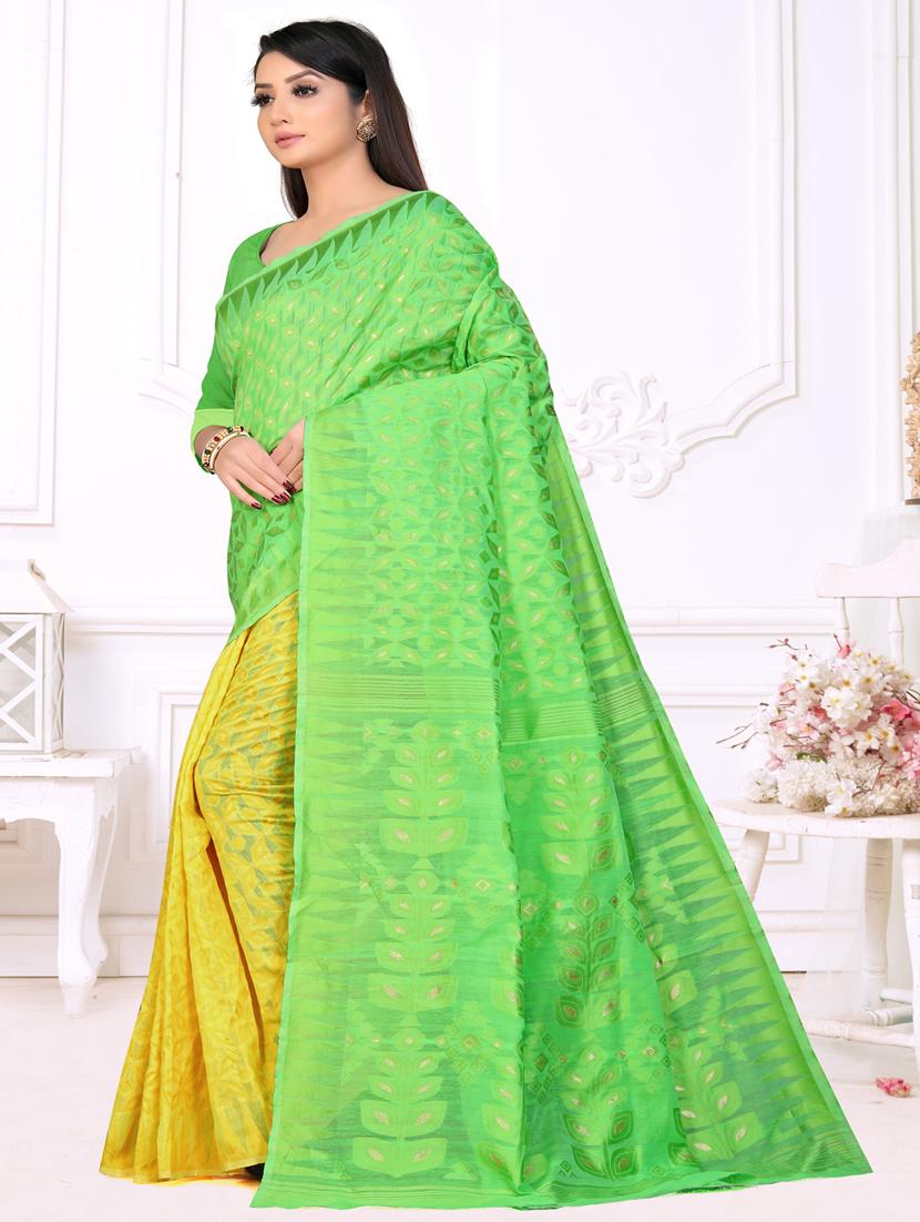 jacquard work jamdani half & half saree with blouse - 18650662 - Standard Image - 1