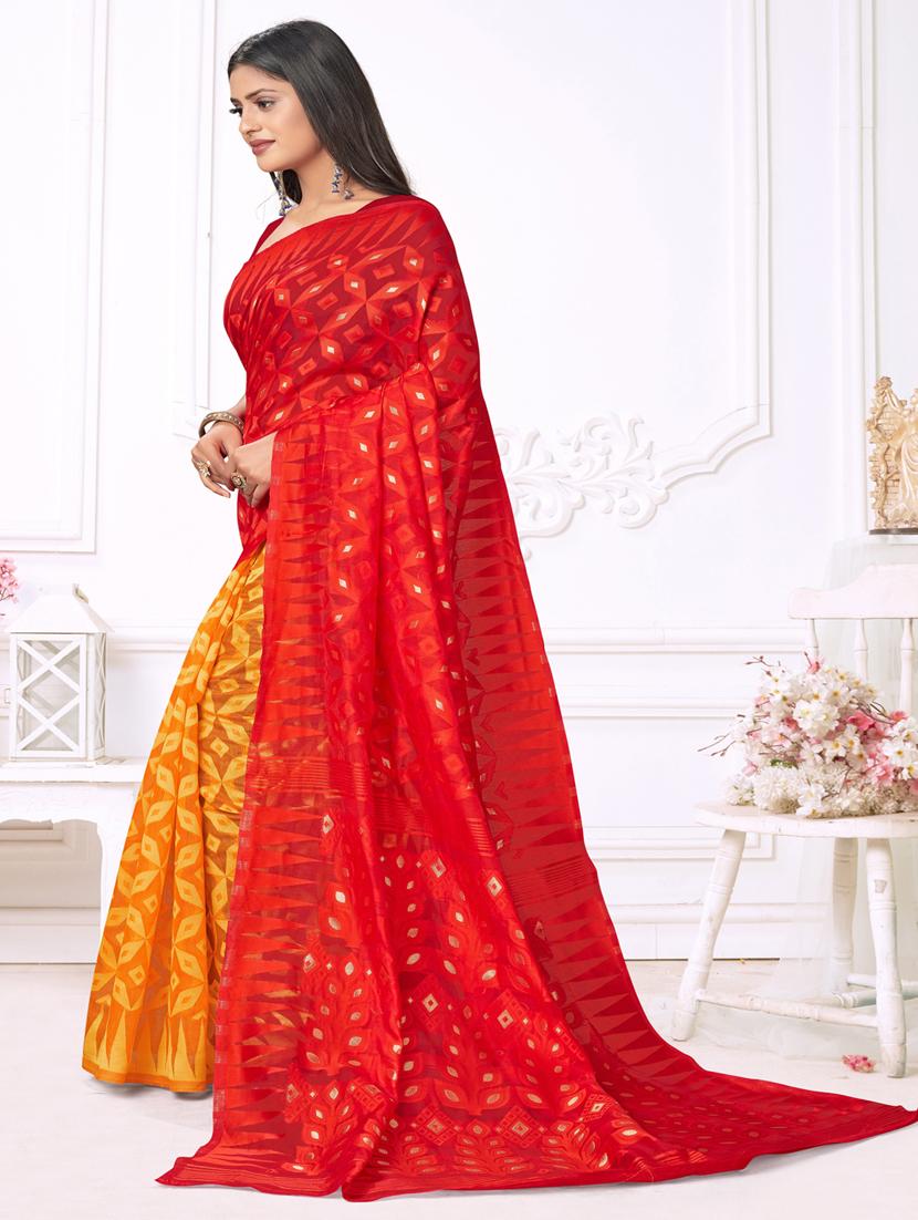 jacquard work jamdani half & half saree with blouse - 18650663 -  Standard Image - 1
