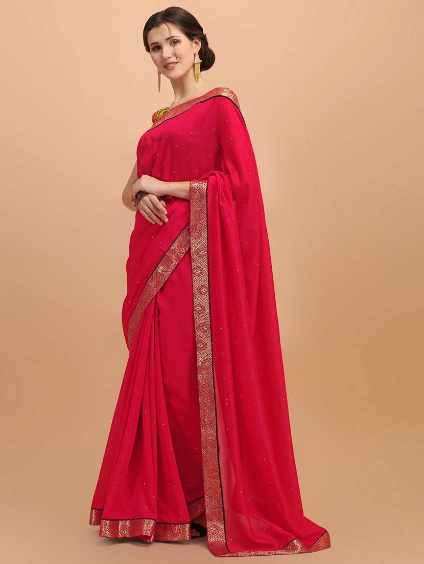 women's bordered red colored saree - 18650667 -  Standard Image - 1