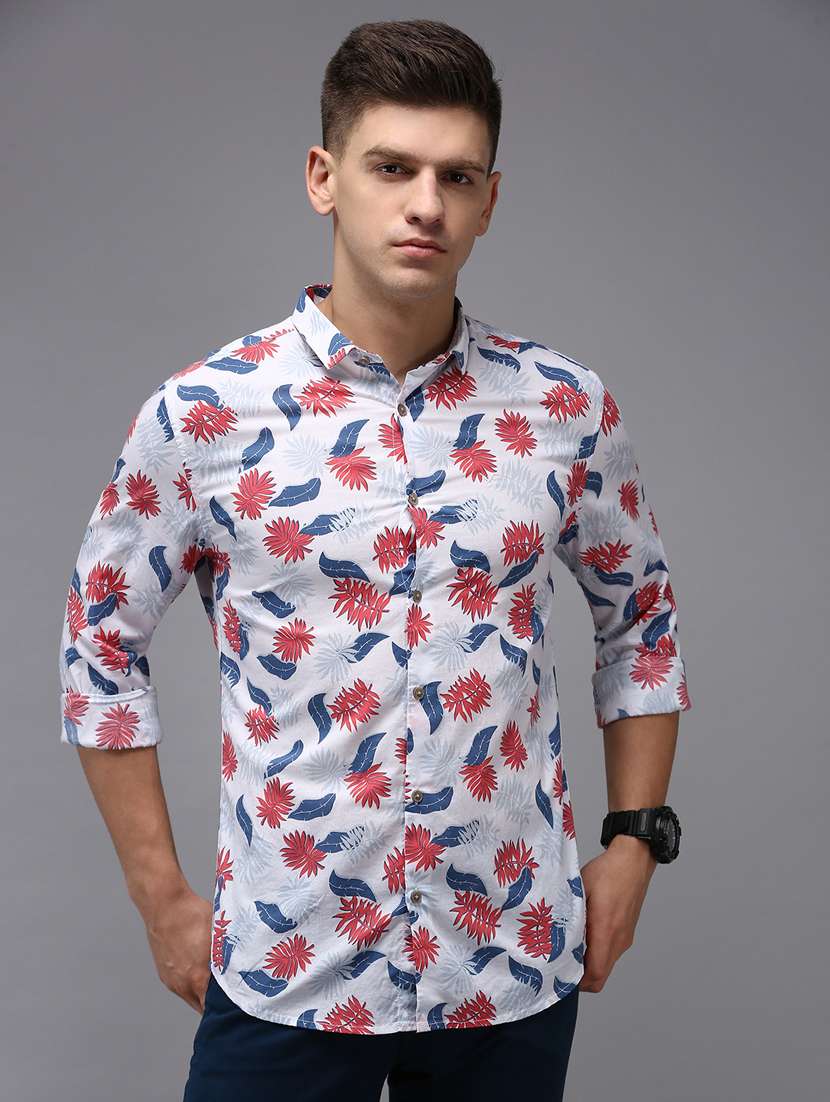 mens leaf print casual shirt