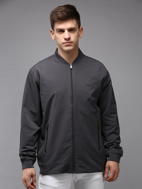 zip up solid casual jacket - 18650969 - Standard Image - 0