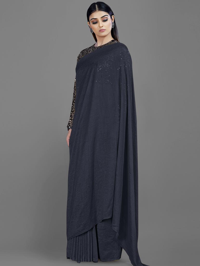 plain saree with sequence blouse piece with blouse - 18650972 - Standard Image - 1