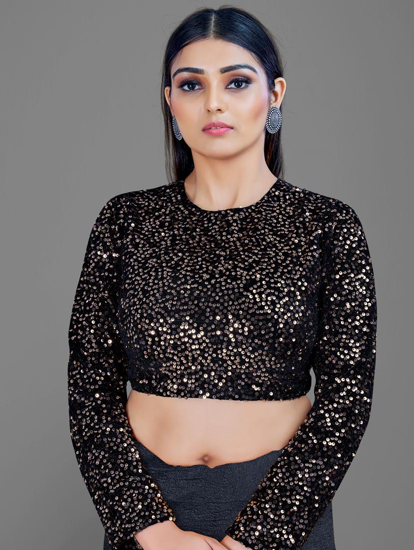 plain saree with sequence blouse piece with blouse - 18650972 - Standard Image - 4