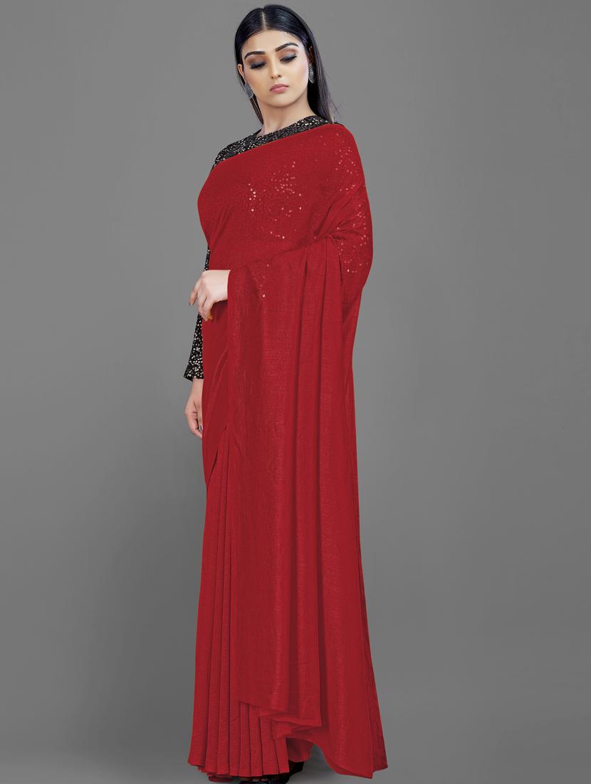 plain saree with sequence blouse piece with blouse - 18650974 - Standard Image - 1