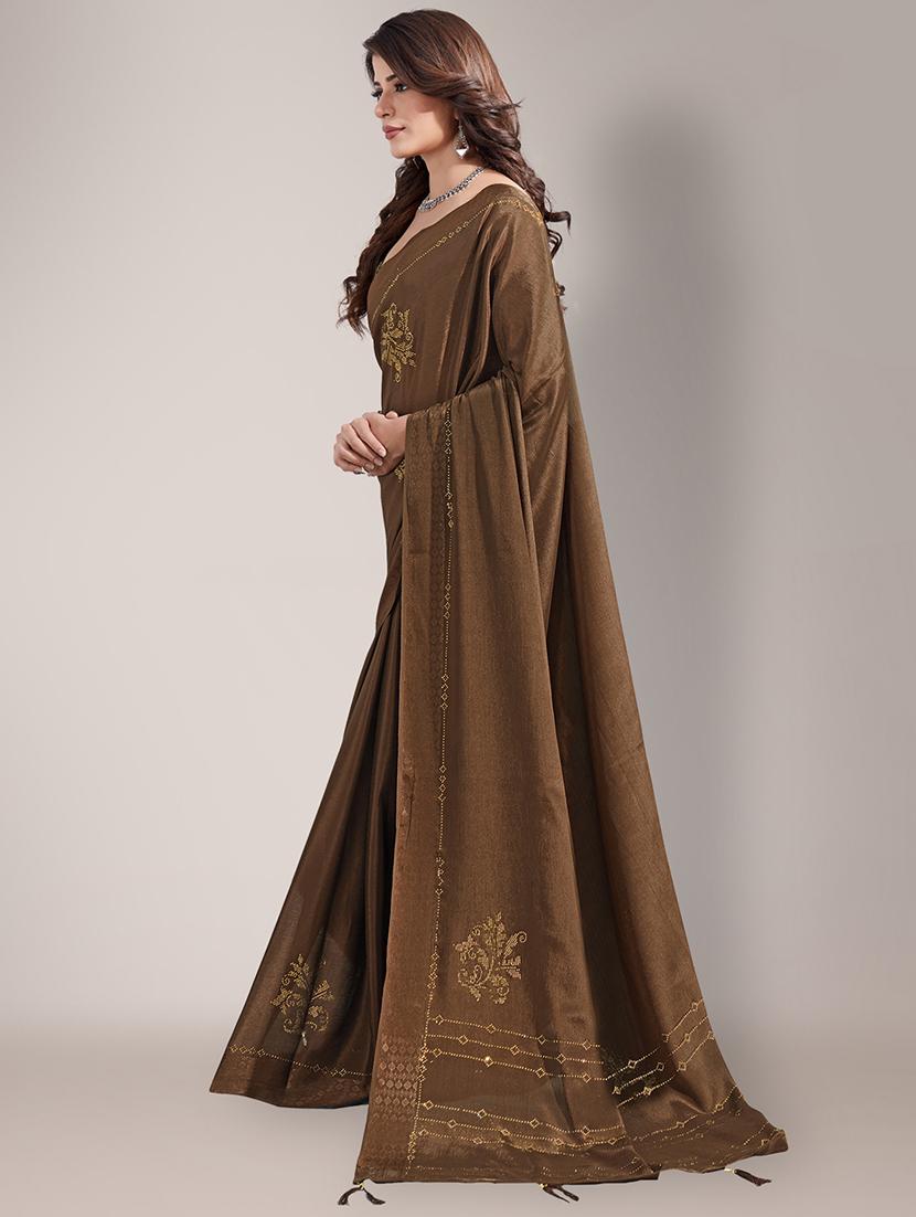 brown embroidered saree with blouse piece - 18651042 -  Standard Image - 1