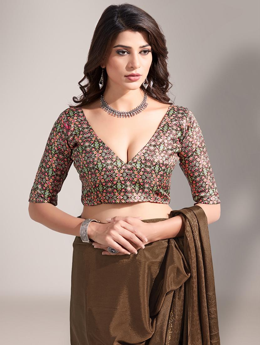 brown embroidered saree with blouse piece - 18651042 - Standard Image - 4