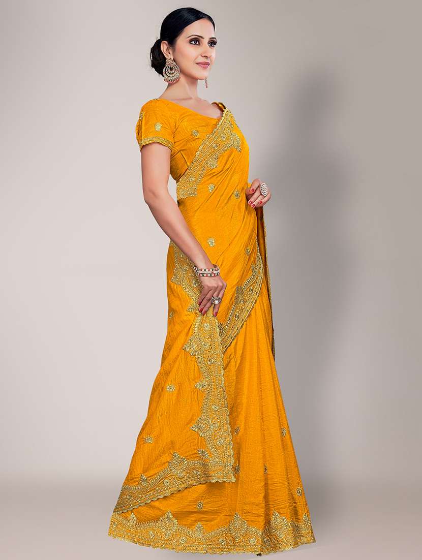 yellow embroidered saree with blouse piece - 18651180 - Standard Image - 1