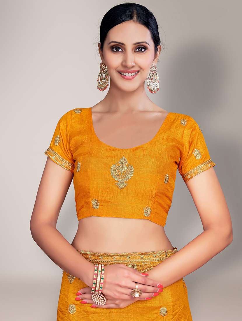 yellow embroidered saree with blouse piece - 18651180 - Standard Image - 4
