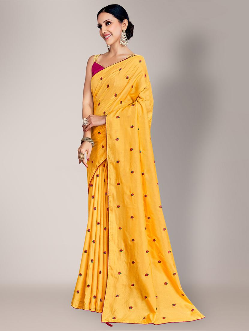 yellow embroidered saree with blouse piece - 18651184 - Standard Image - 1
