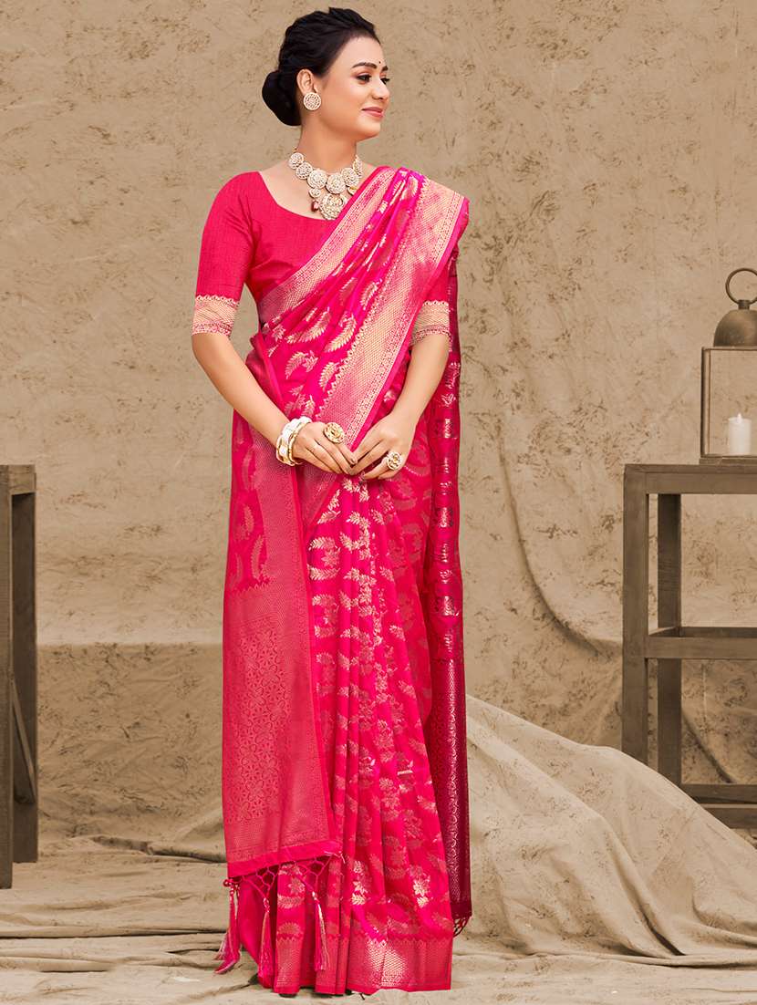 women's self design magenta colored saree
