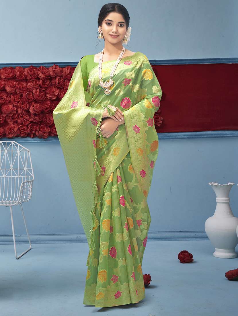 green organza saree