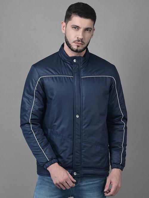 navy blue solid casual jacket - 18653283 - Standard Image - 0