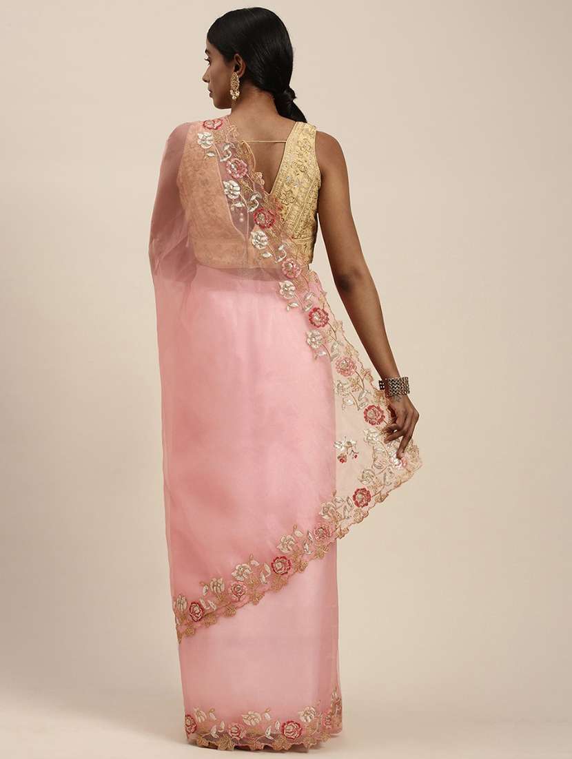 solid with embroidered border saree with blouse - 18654433 - Standard Image - 1