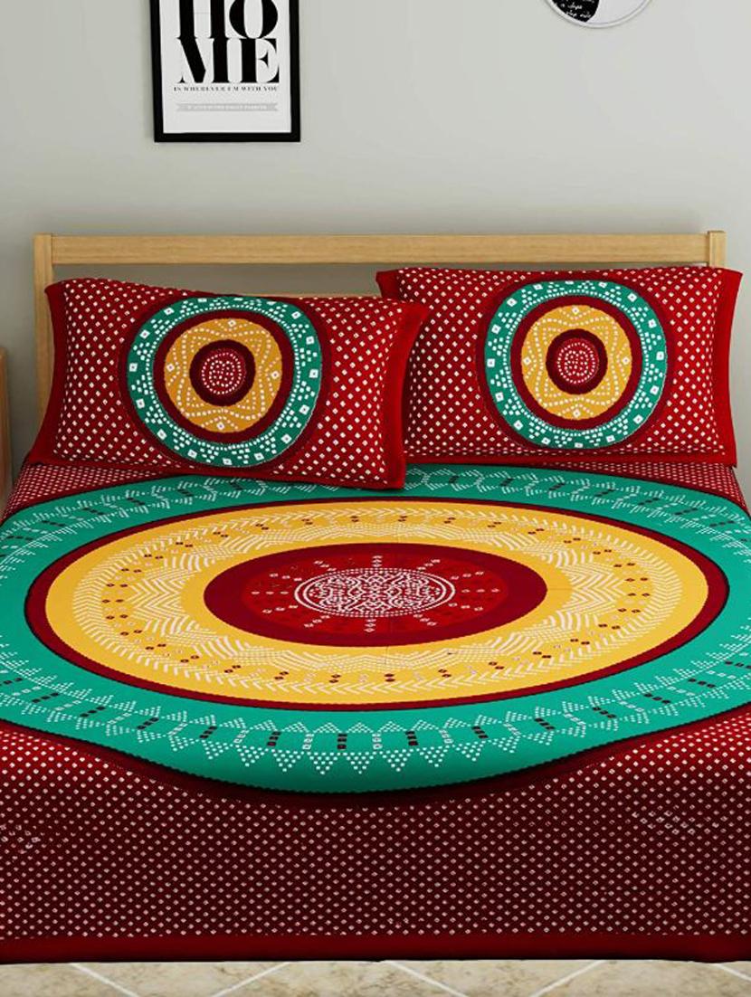 uniqchoice black color 100% cotton jaipuri traditonal double bedsheet with 2 pillow cover - 18655620 - Standard Image - 1