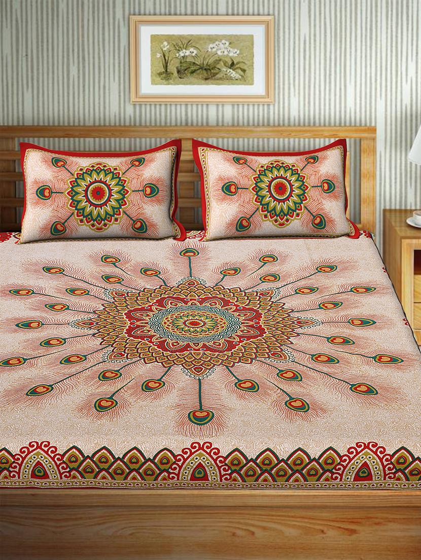 uniqchoice blue color 100% cotton jaipuri traditonal double bedsheet with 2 pillow cover - 18655659 - Standard Image - 1
