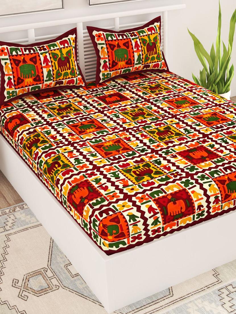 uniqchoice blue color 100% cotton jaipuri traditonal double bedsheet with 2 pillow cover - 18655675 -  Standard Image - 1