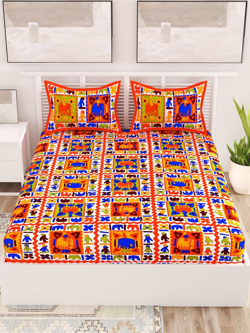 uniqchoice blue color 100% cotton jaipuri traditonal double bedsheet with 2 pillow cover - 18655676 -  Standard Image - 1