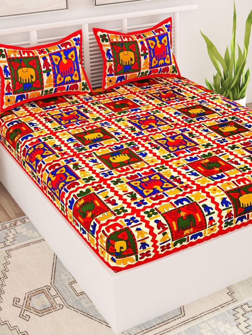 uniqchoice blue color 100% cotton jaipuri traditonal double bedsheet with 2 pillow cover - 18655678 -  Standard Image - 1