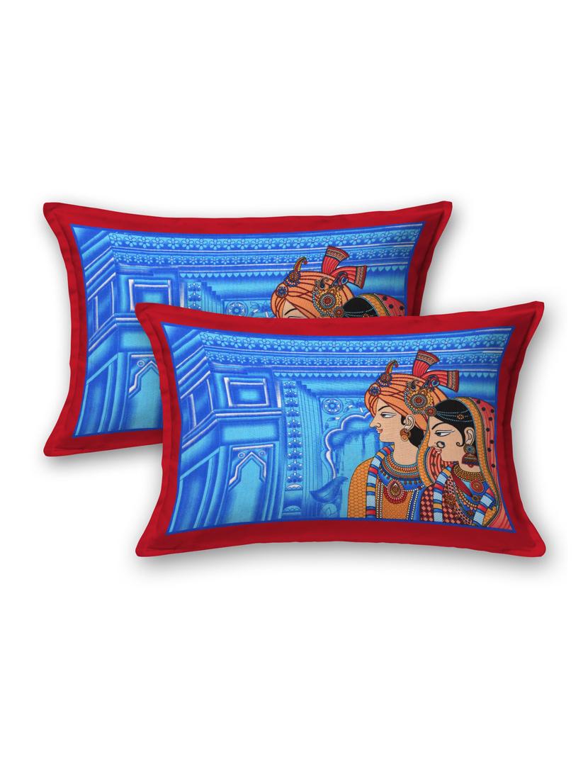 uniqchoice blue color 100% cotton jaipuri traditonal double bedsheet with 2 pillow cover - 18655747 -  Standard Image - 1
